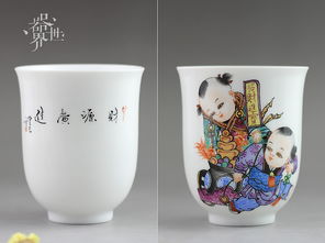 手繪陶瓷影戲圖品茗杯 精品粉彩茶具 茶杯 品茗杯 原創純手工